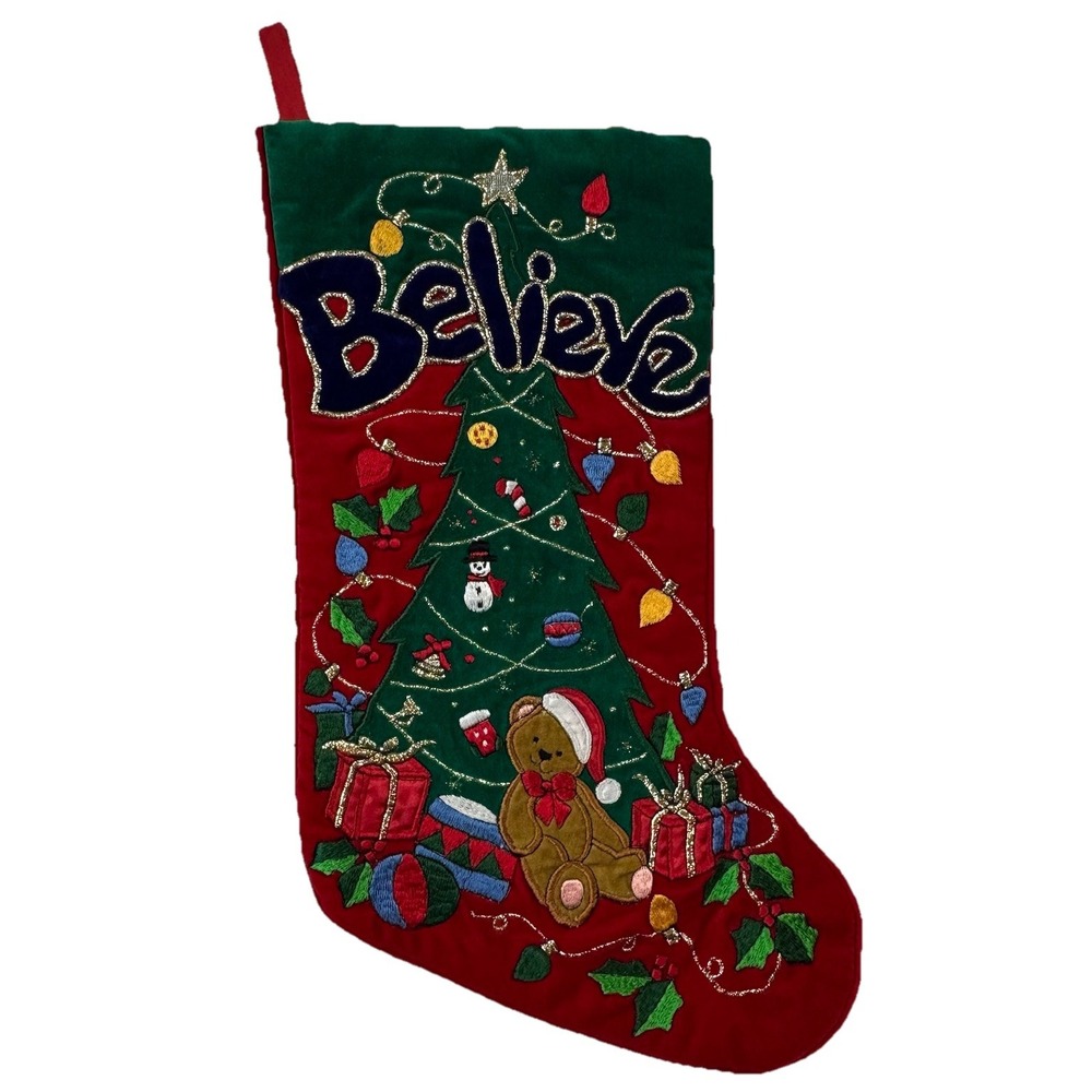 Teddy Bear Christmas Stocking -Believe